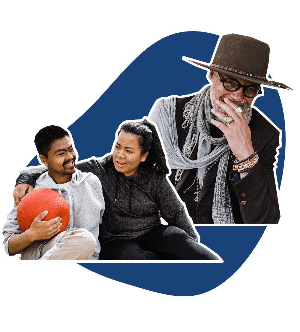 Collage of Southeast Asian Brother And Sister Hanging Out At Park and Black Man Laughing While Sitting