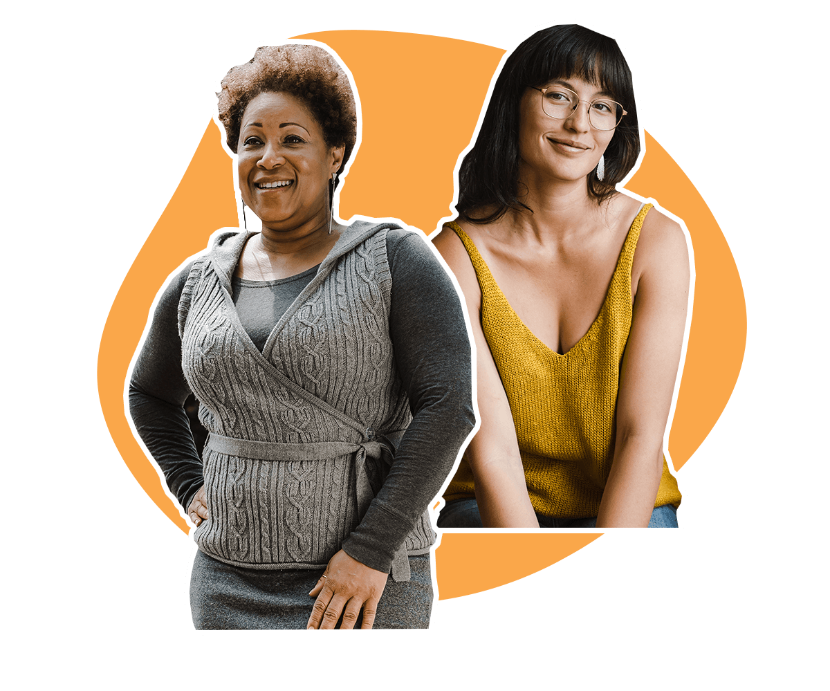 Collage of Black Woman Standing and Mixed Race Woman