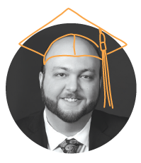 Devin Razavi-Shearer with an illustration of a graduation cap