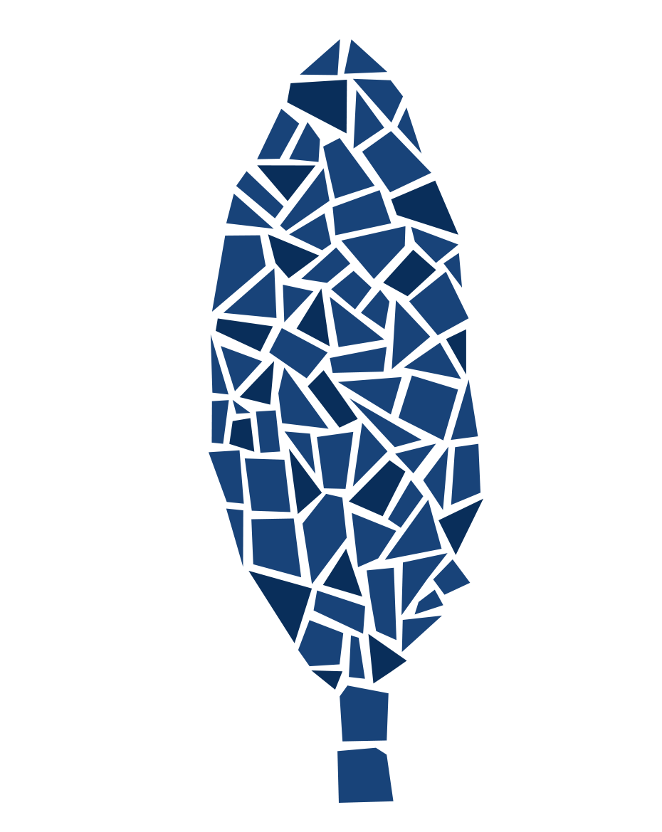 Blue leaf made up of mosaic tiles